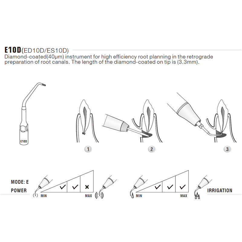 Woodpecker ES10D Ultrasonic Tip Compatible With Sirona | Endo, Diamond