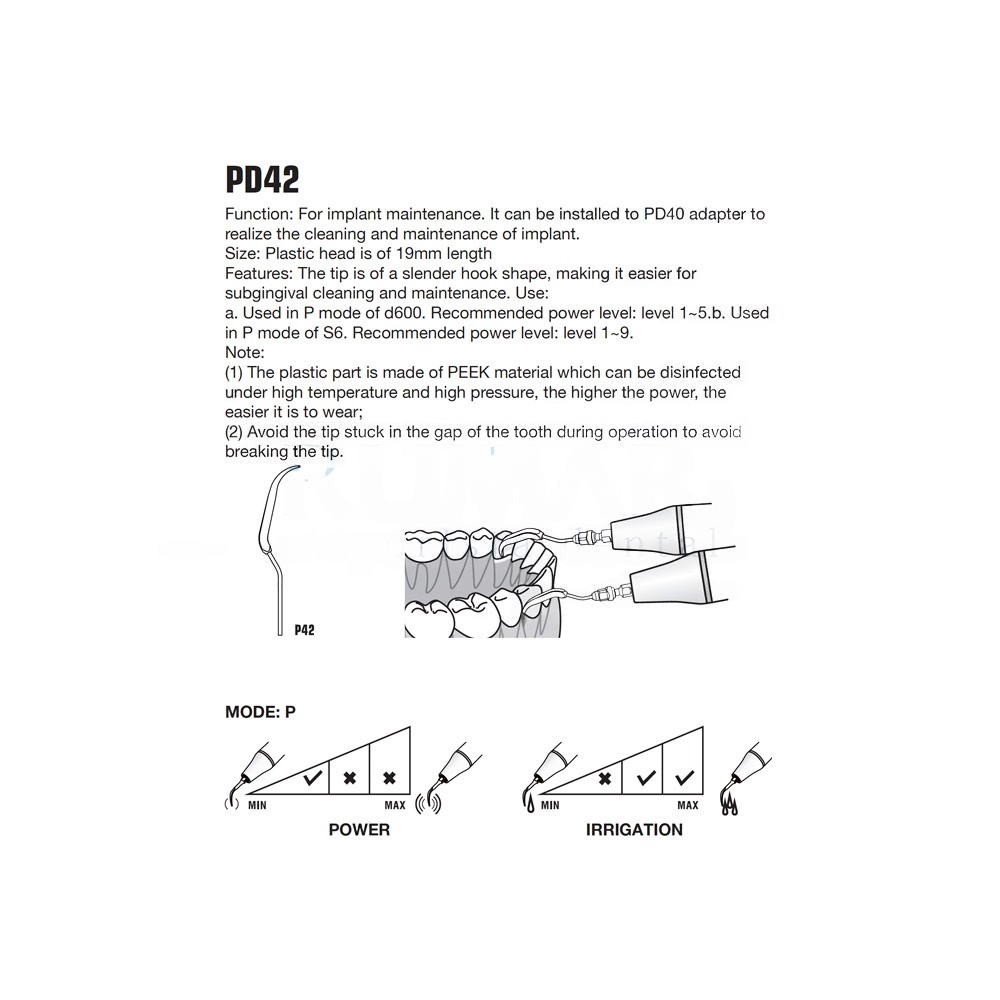 Woodpecker PD42 Peek ultrasonic tip compatible with Satelec | Implant prophylaxis