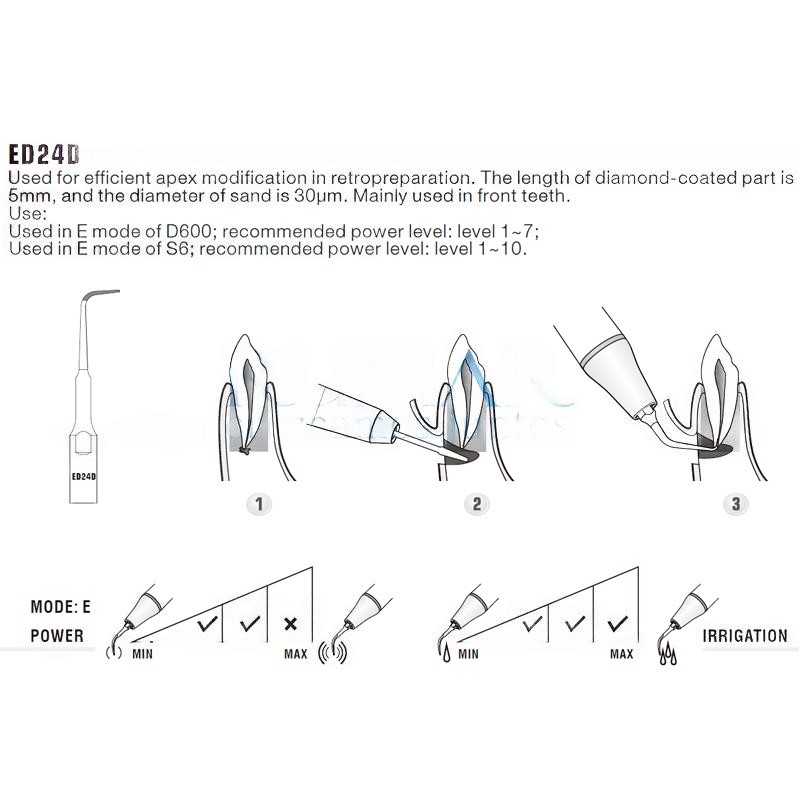 Ultrasonic tip Woodpecker ED24D compatible Satelec | Endo Diamond