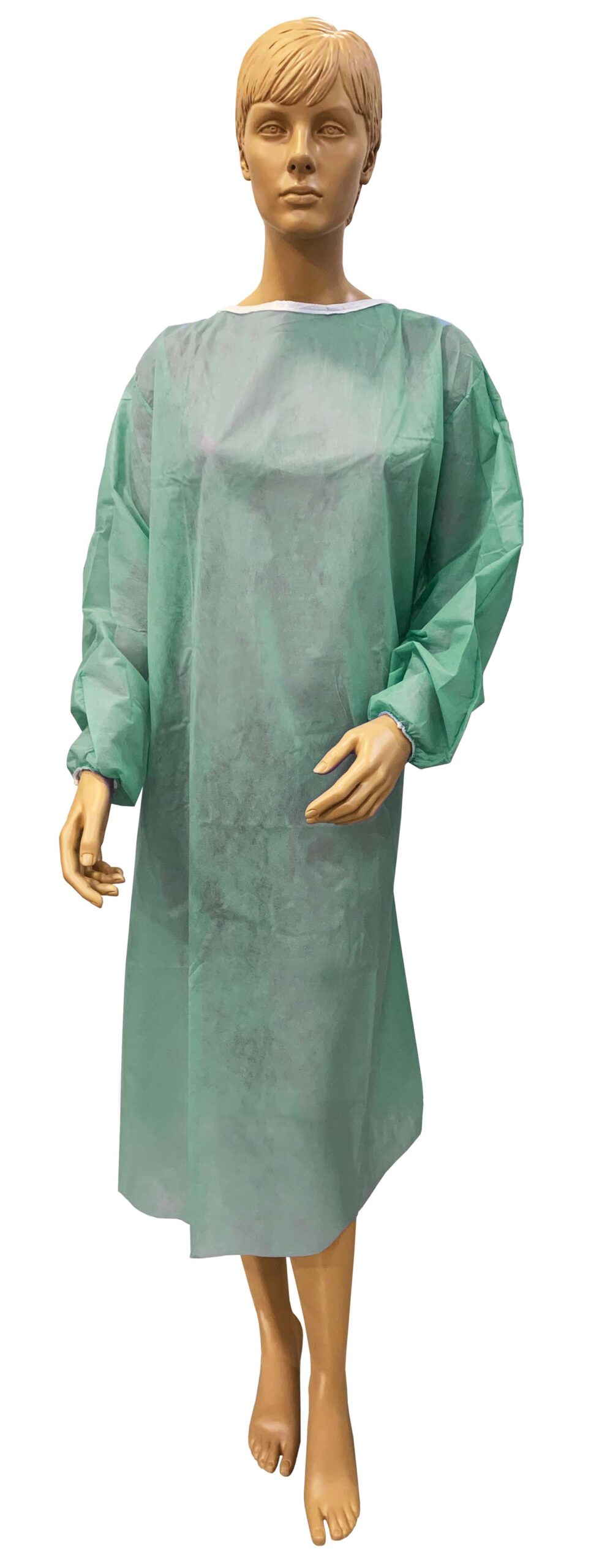 Surgical TNT Gown – 20 GSM non-waterproof, elastic cuffs – non-sterile – Green