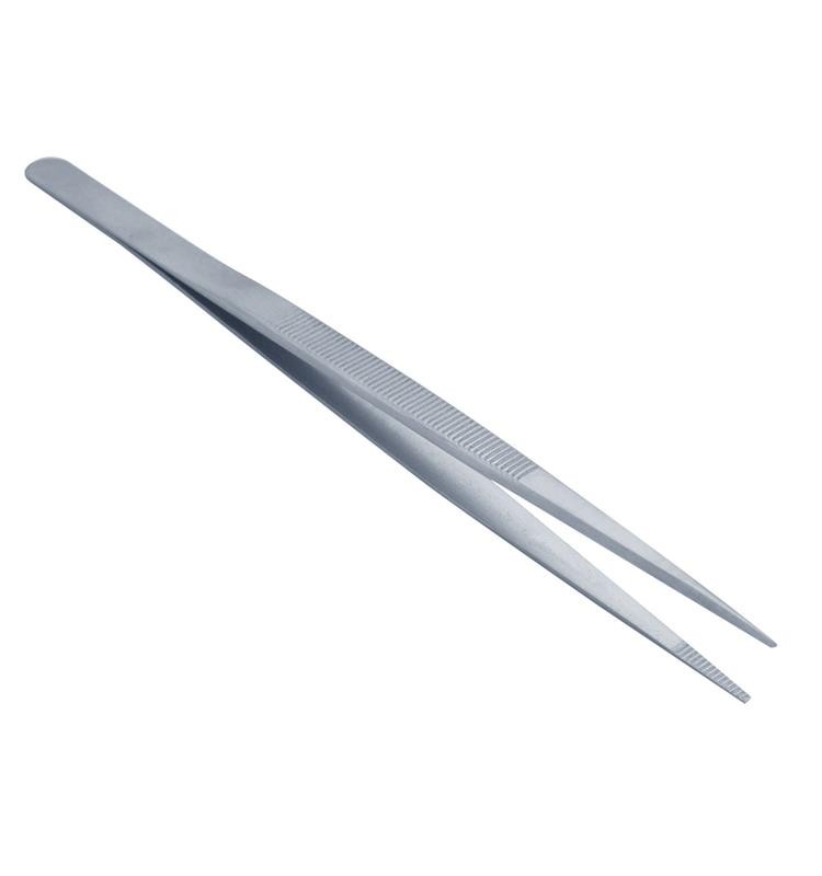STAINLESS STEEL STRAIGHT TWEEZERS 16 cm WITH INNER GROOVES