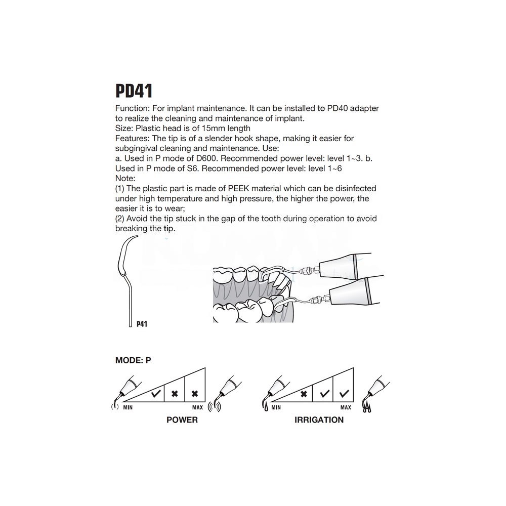 Woodpecker PD41 Peek ultrasonic tip compatible with Satelec | Implant prophylaxis