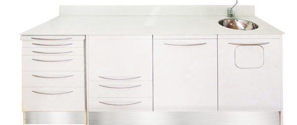 Laminated clinical cabinet – 4 modules, with surgical sink and faucet