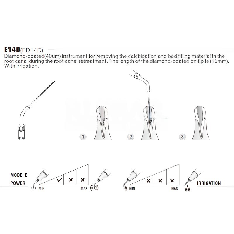 Woodpecker ED14D ultrasonic tip compatible with Satelec | Endo Diamond