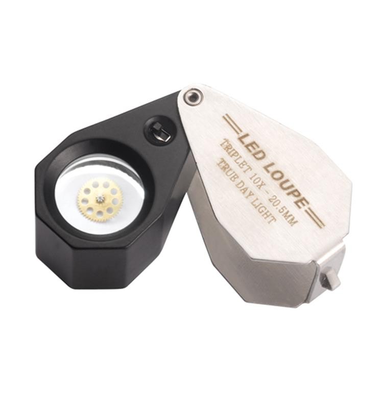 BLACK TRIPLET MAGNIFIER 10x WITH 6 DAYLIGHT LED