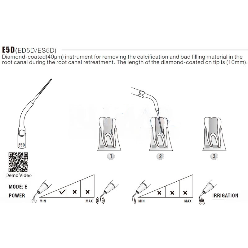Ultrasonic tip Woodpecker ED5D compatible with Satelec | Endo, Diamond