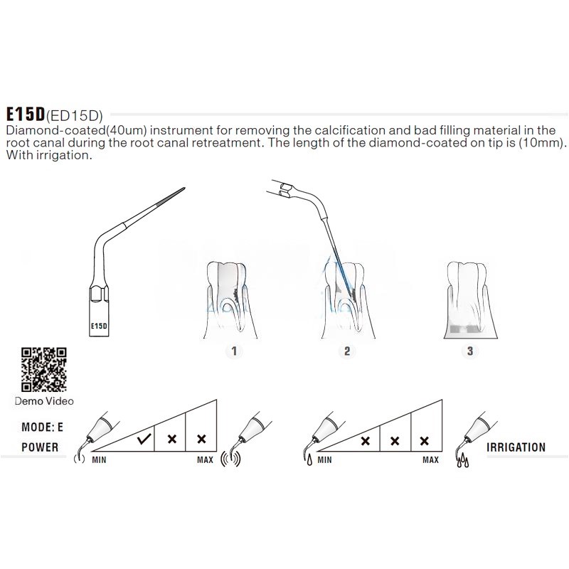 Woodpecker ED15D ultrasonic tip compatible with Satelec | Endo Diamond