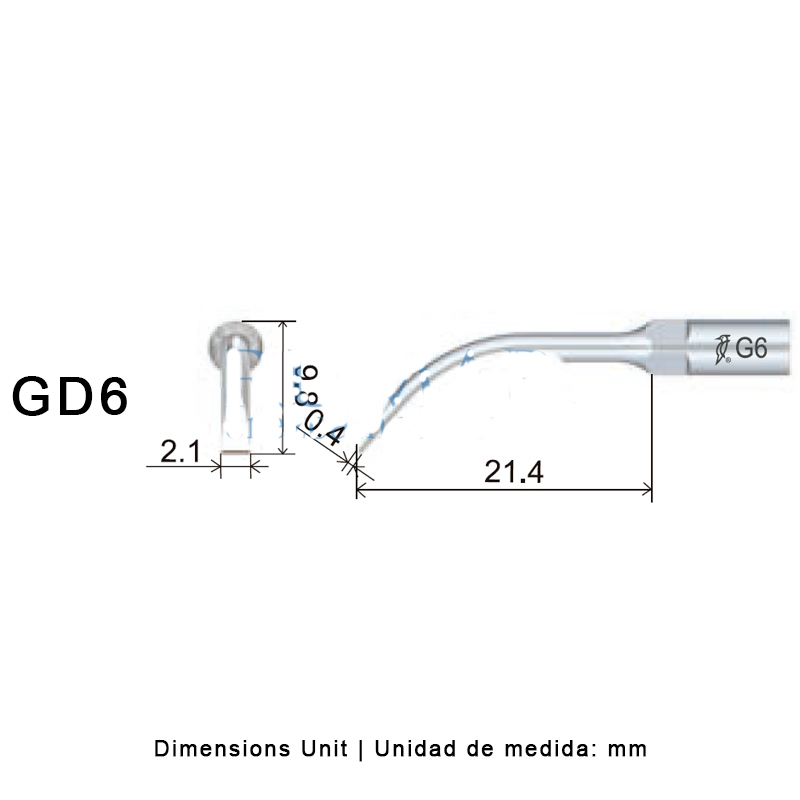 Woodpecker GD6 ultrasonic tip compatible with Satelec | Prophylaxis